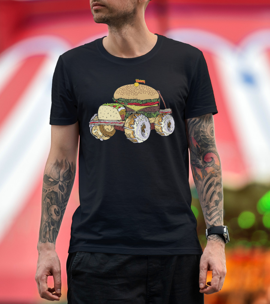 Junk Junk Burger Sandwich Donut Car with Lettuce and Cheese T-Shirt