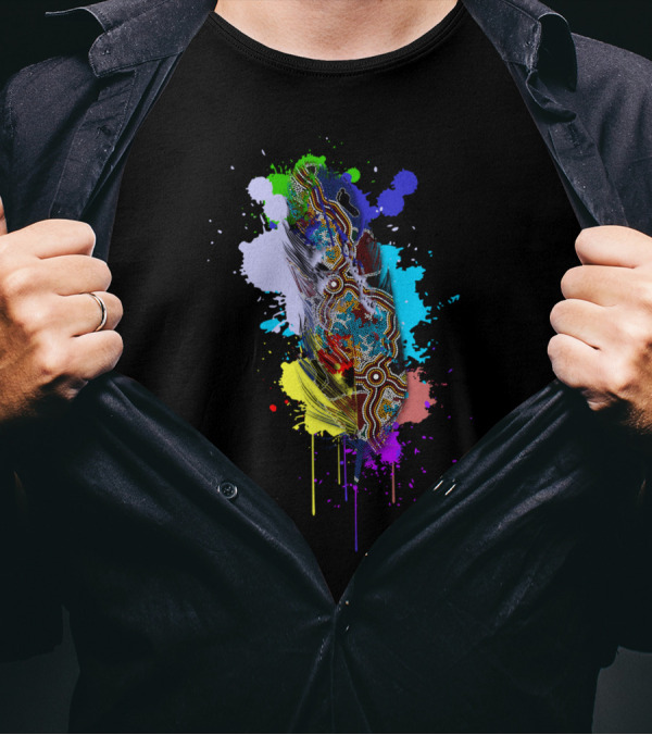 Authentic Aboriginal Art Walking The Rainbow Splash Feather T-Shirt