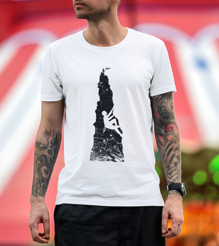 Climbing Silhouette on Rock with Summit Flag T-Shirt