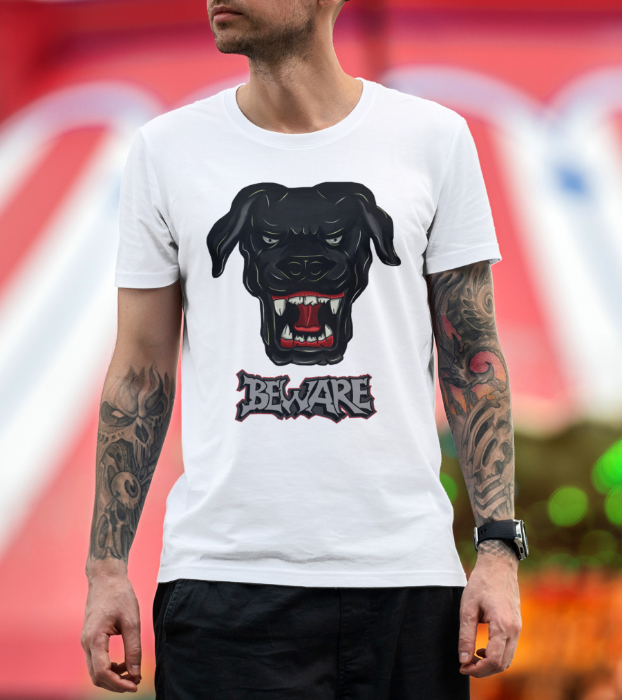 BEWARE Angry Dog Face T-Shirt