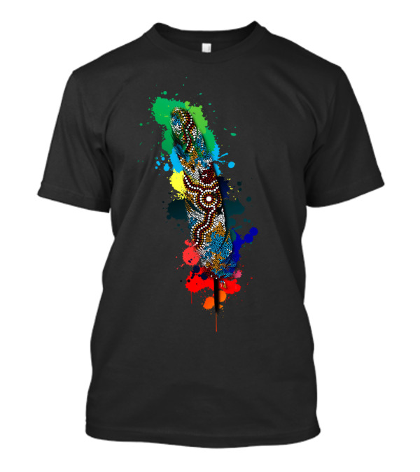 Authentic Aboriginal Wetlands Feather Dot Painting Multicolor Splatter T-Shirt