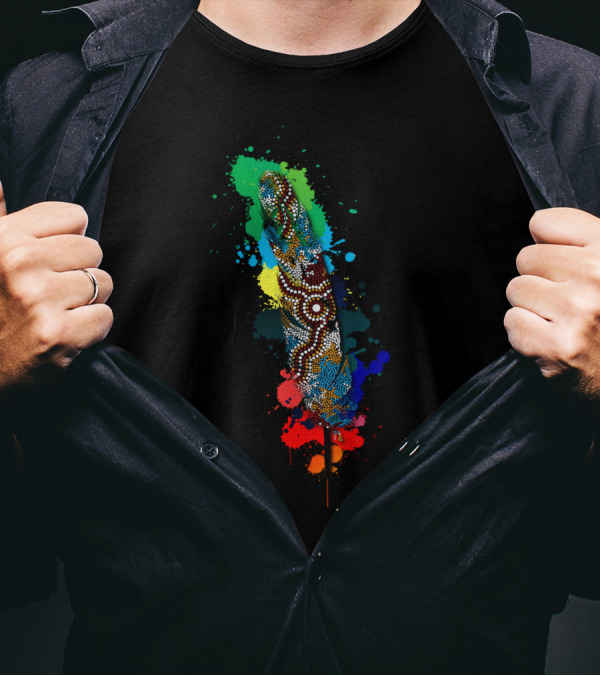 Authentic Aboriginal Wetlands Feather Dot Painting Multicolor Splatter T-Shirt