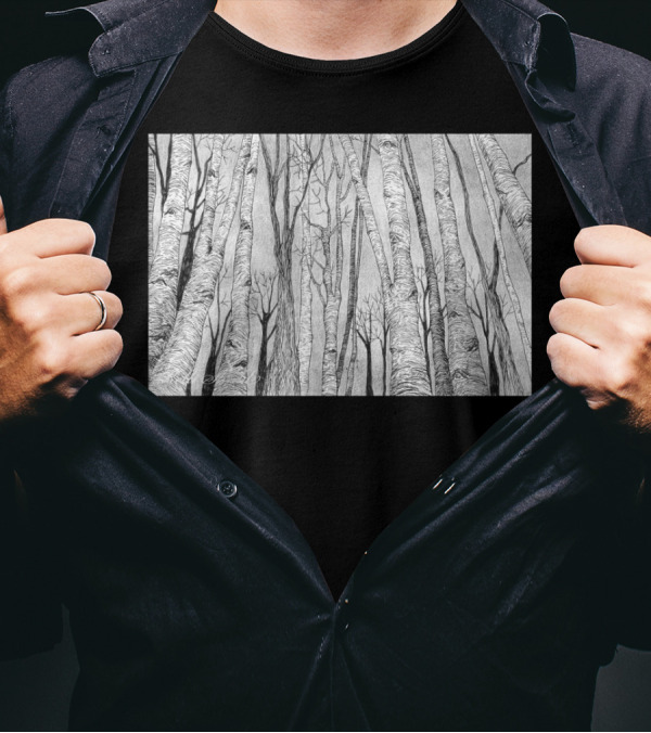 Clouded Forest Birch Trees By Bore T-Shirt
