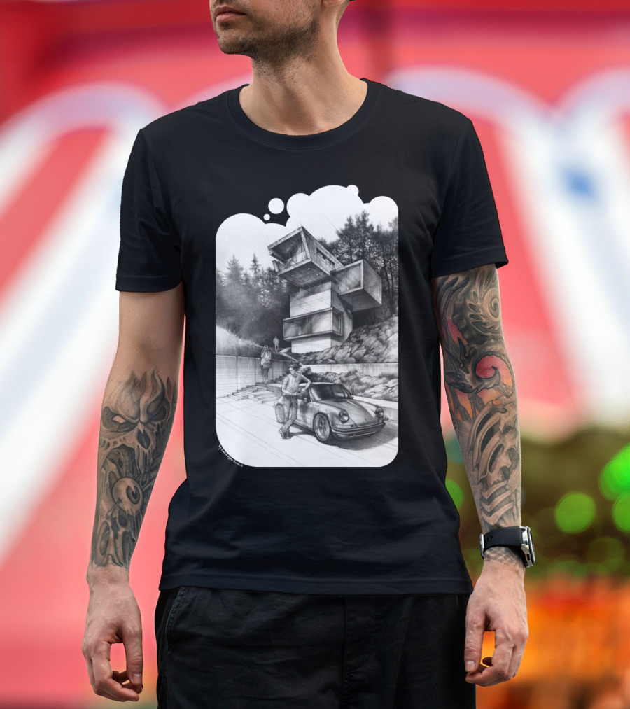 Modern House Forest Architecture with Classic Car Scene T-Shirt