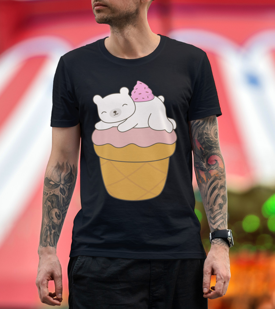 Kawaii Cute Bear Sleeping on Ice Cream Cone Dessert T-Shirt