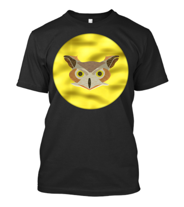 Cloudy Full Moon With Wooden Hoot Owl Face T-Shirt