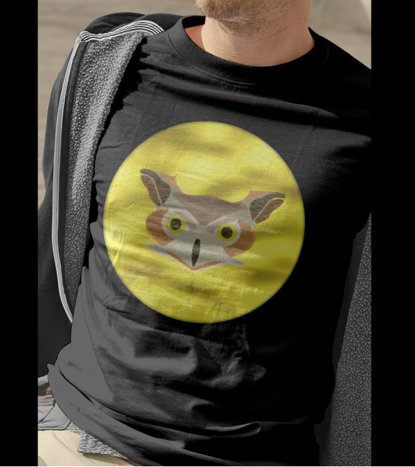 Cloudy Full Moon With Wooden Hoot Owl Face T-Shirt
