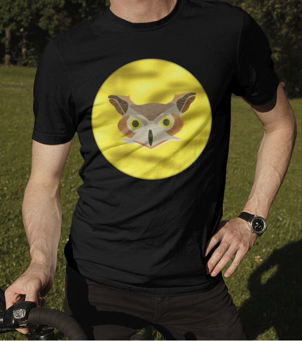 Cloudy Full Moon With Wooden Hoot Owl Face T-Shirt