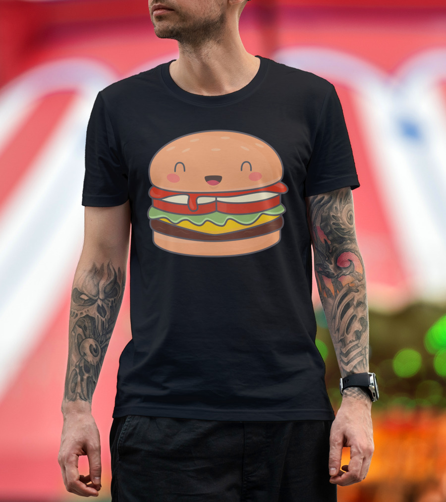 Kawaii Happy Burger Face with Cute Smile T-Shirt
