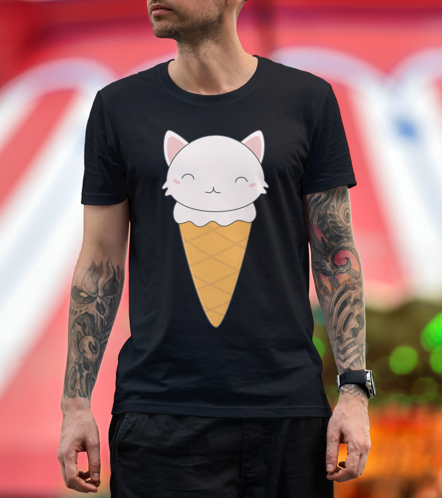 Kawaii Cat Ice Cream Cone Delight T-Shirt