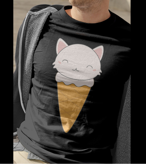 Kawaii Cat Ice Cream Cone Delight T-Shirt