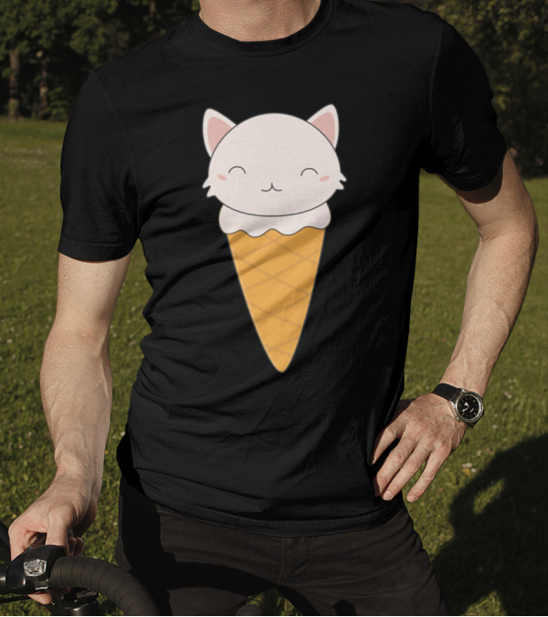 Kawaii Cat Ice Cream Cone Delight T-Shirt