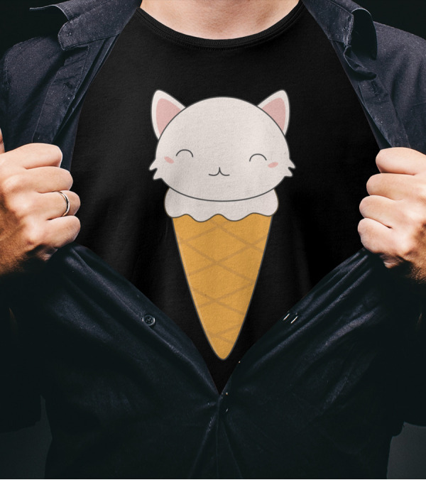 Kawaii Cat Ice Cream Cone Delight T-Shirt