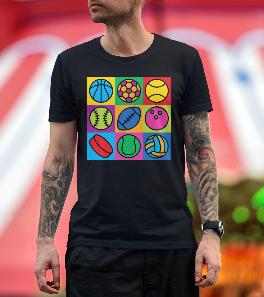 Pop Art Basketball Soccer Tennis Baseball Football Bowling Hockey Volleyball T-Shirt
