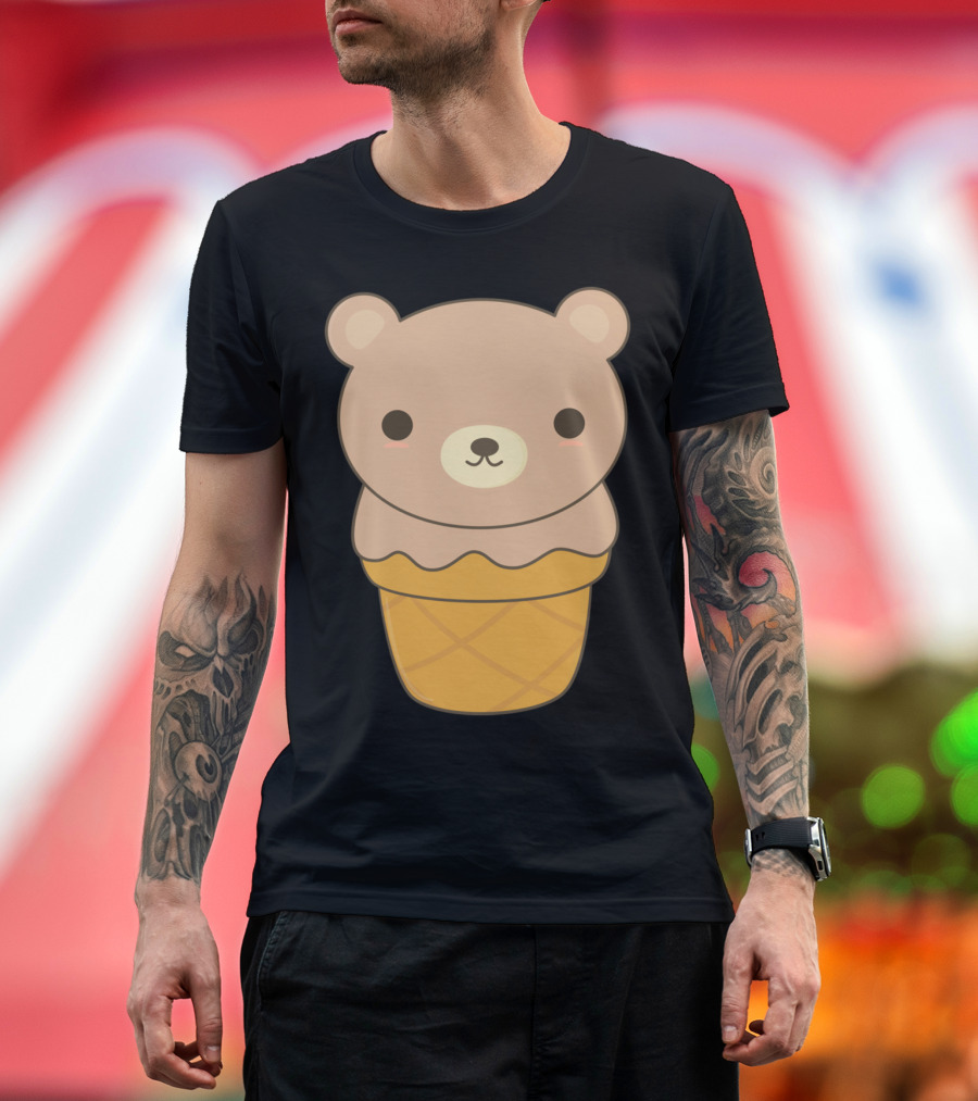 Kawaii Cute Brown Bear Ice Cream Cone T-Shirt