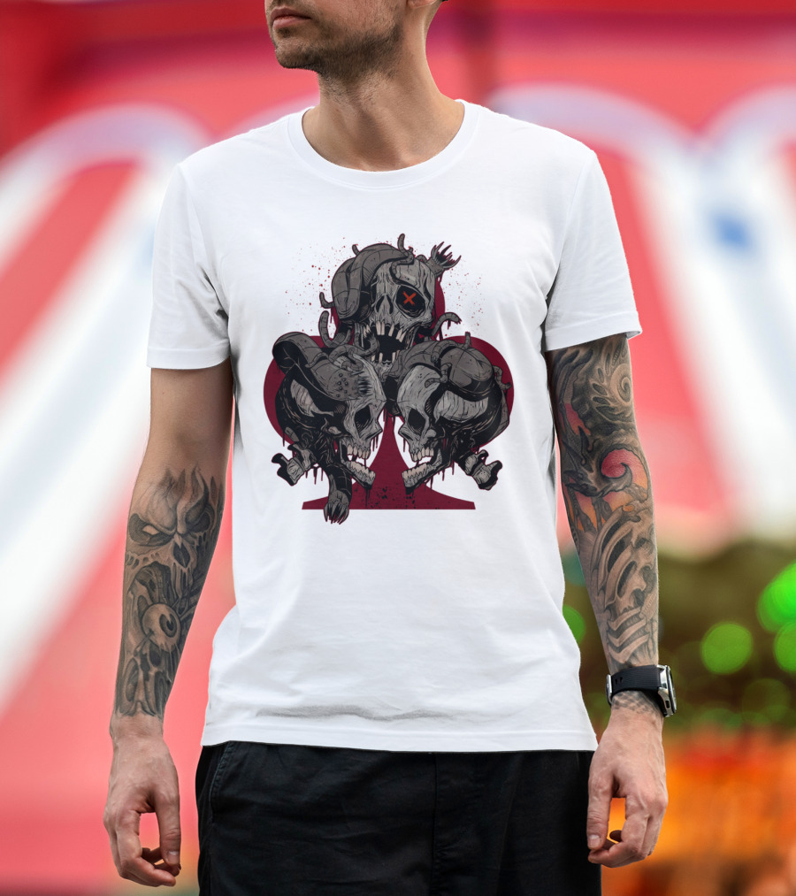 Club Skulls Grim Trio with Ace Emblem T-Shirt