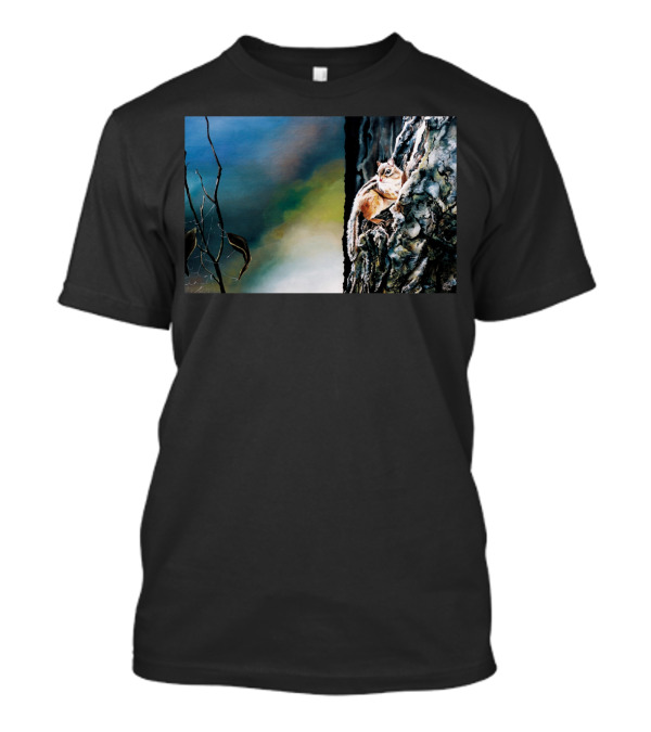 Autumn Dawn Chipmunk On Tree Bark With Fading Leaves T-Shirt