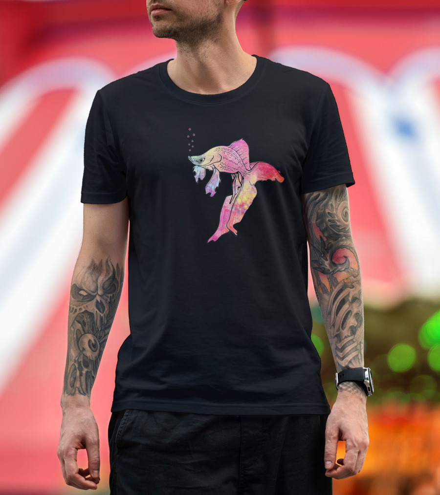 Colorful Fish Riding Bicycle with Bubbles T-Shirt