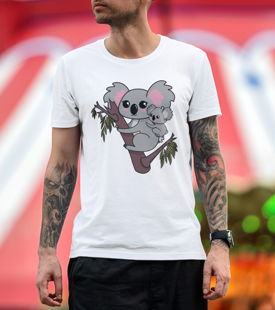Kawaii Koalas Mother And Baby On Tree Branch Cute T-Shirt