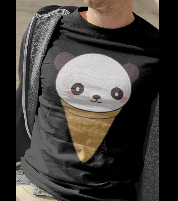 Kawaii Panda Ice Cream Cone Face T-Shirt
