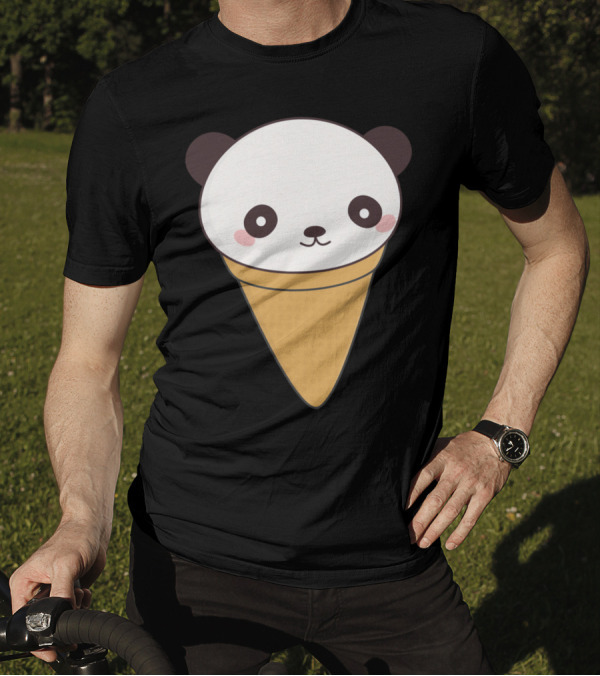 Kawaii Panda Ice Cream Cone Face T-Shirt