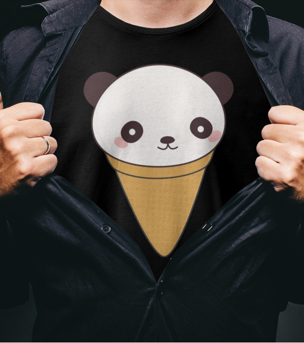 Kawaii Panda Ice Cream Cone Face T-Shirt