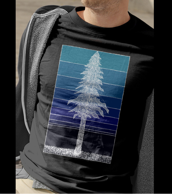 Coastal Redwood Twilight Sketch In Gradient Forest Framed Stripe T-Shirt