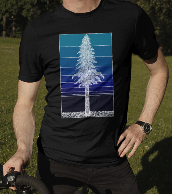 Coastal Redwood Twilight Sketch In Gradient Forest Framed Stripe T-Shirt