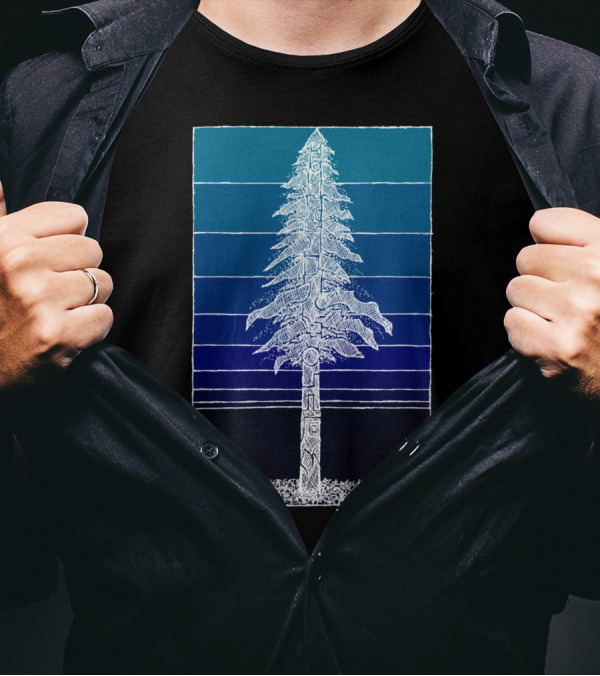 Coastal Redwood Twilight Sketch In Gradient Forest Framed Stripe T-Shirt