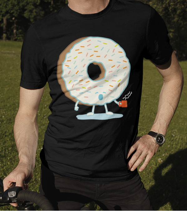 The Sleepy Donut With Coffee Mug And Colorful Sprinkles T-Shirt