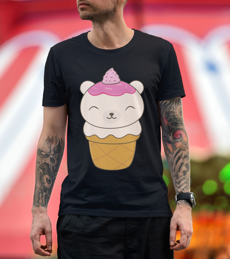 Kawaii Polar Bear Ice Cream Cone Cute Dessert T-Shirt
