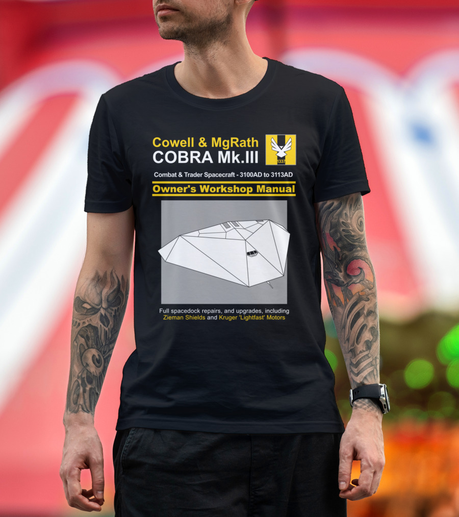 Cobra Mk.III Combat and Trader Spacecraft Manual Cowell and MgRath Owner's Workshop 3100AD to 3113AD Zieman Shields Kruger Lightfast Motors T-Shirt
