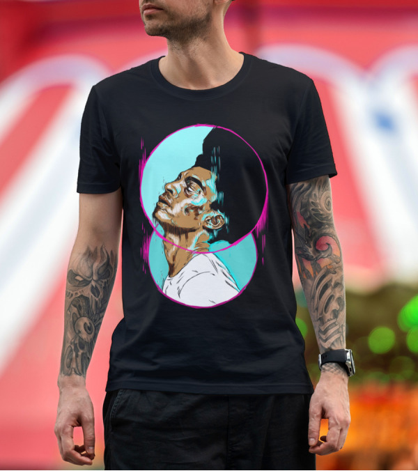 Premium T-Shirt: Afro Man Stylized Artistic Portrait with Bold Color Contrast T-Shirt Afro Man Stylized Artistic Portrait with Bold Color Contrast T-Shirt
