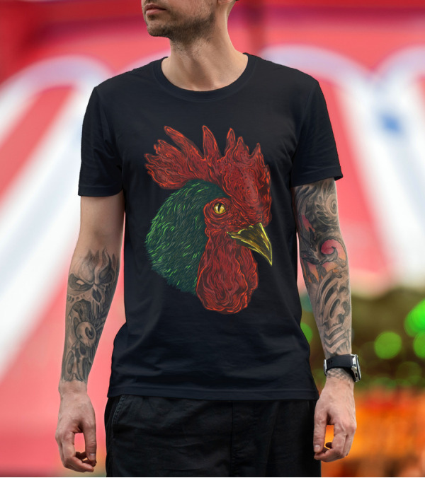 Premium T-Shirt: Cock A Doodle Boo Rooster Head T-Shirt Cock A Doodle Boo Rooster Head T-Shirt