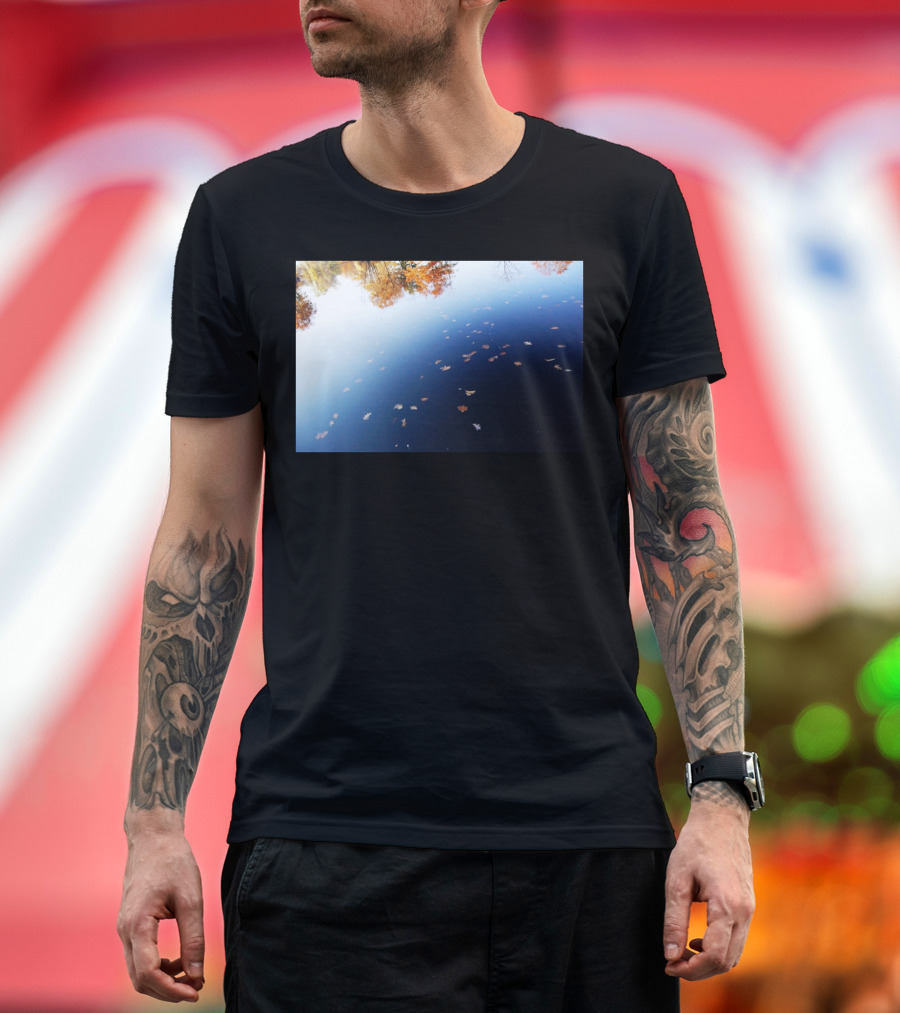 Autumn Reflection Leaves on Water with Trees in Background T-Shirt