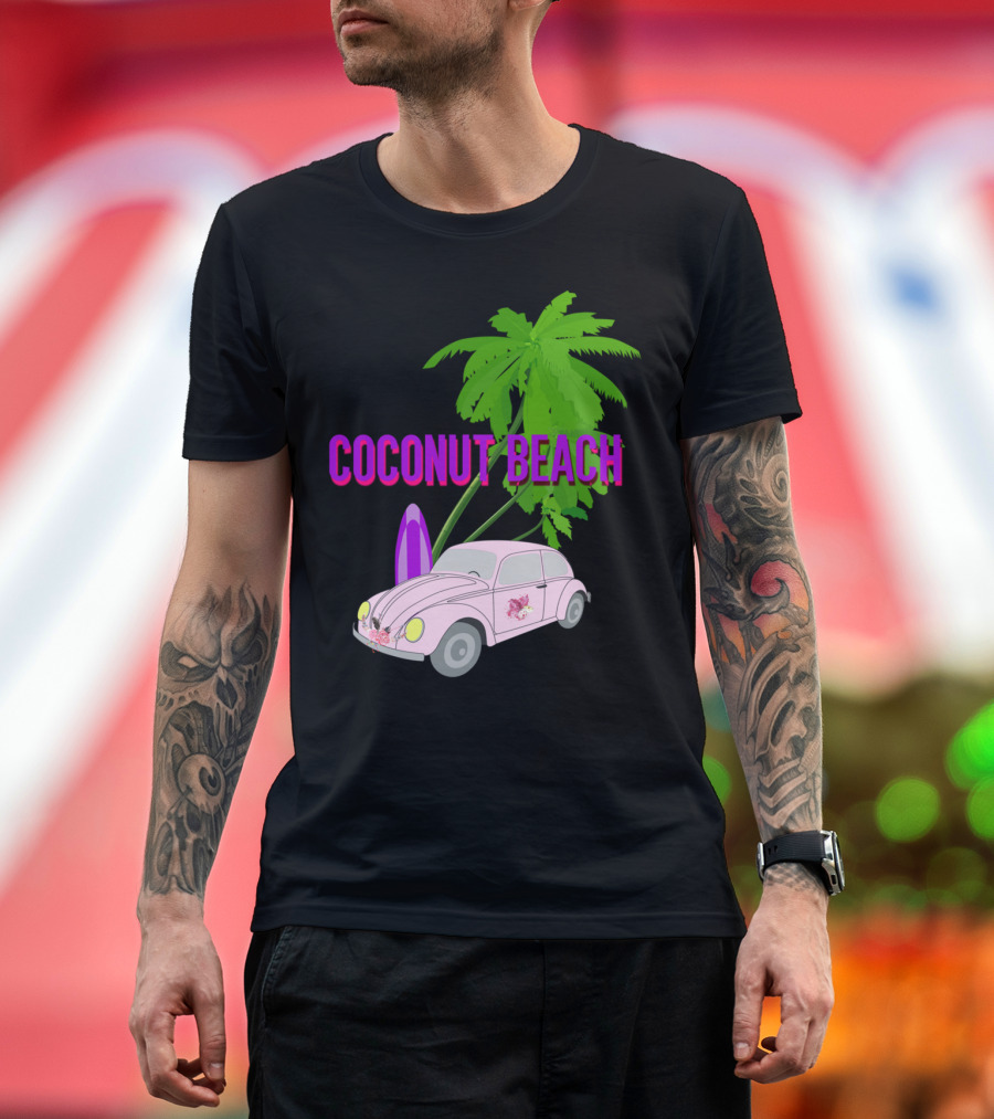 Coconut Beach Palm Tree Car Surfboard T-Shirt