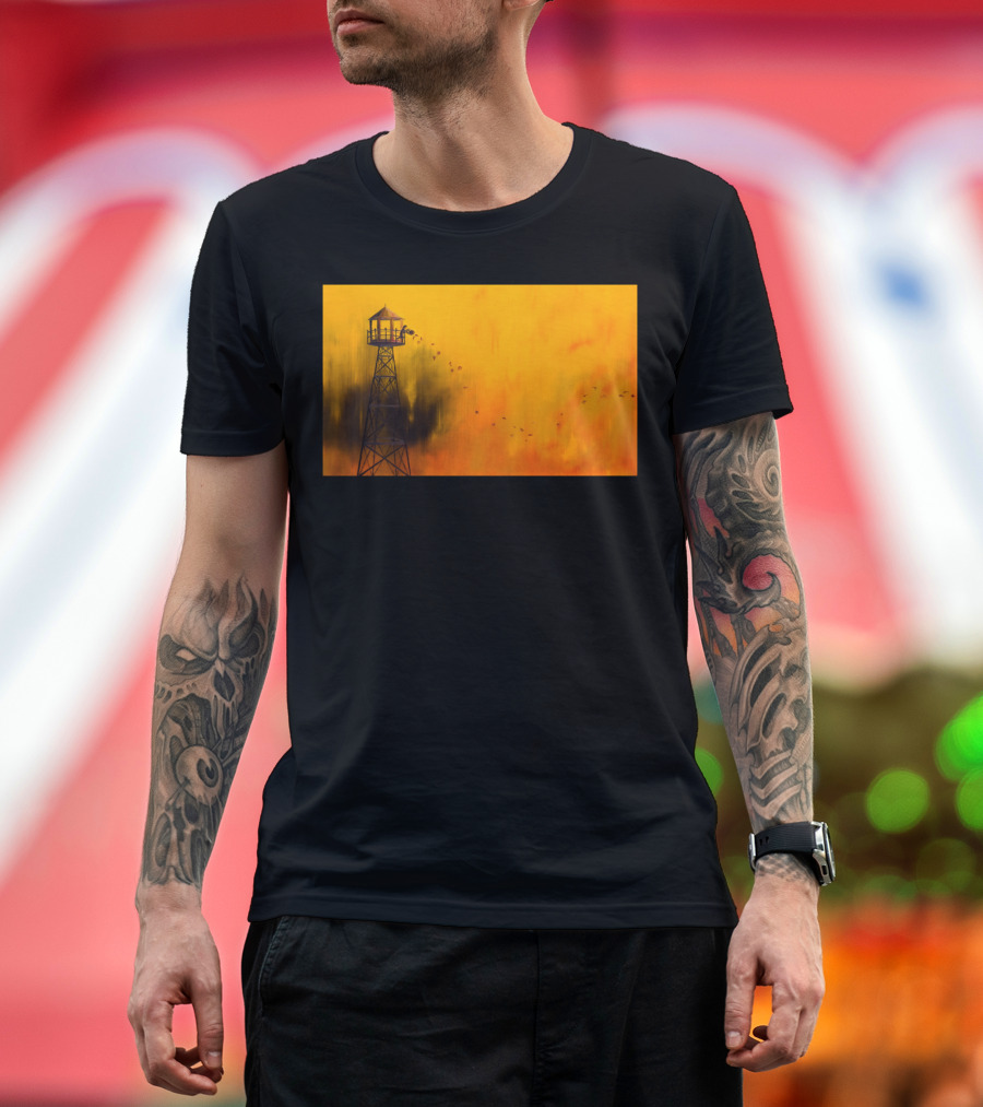 Autumn Tower with Flock on a Sunset Horizon T-Shirt