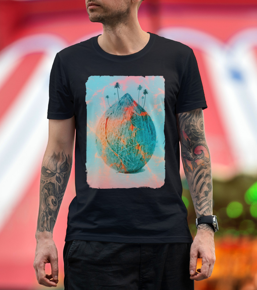 Coconut Mountain Pastel Colored Volca with Palm Trees T-Shirt