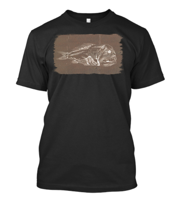 Fish Fossil Skeletal Sketch On Rough Fragment Texture T-Shirt