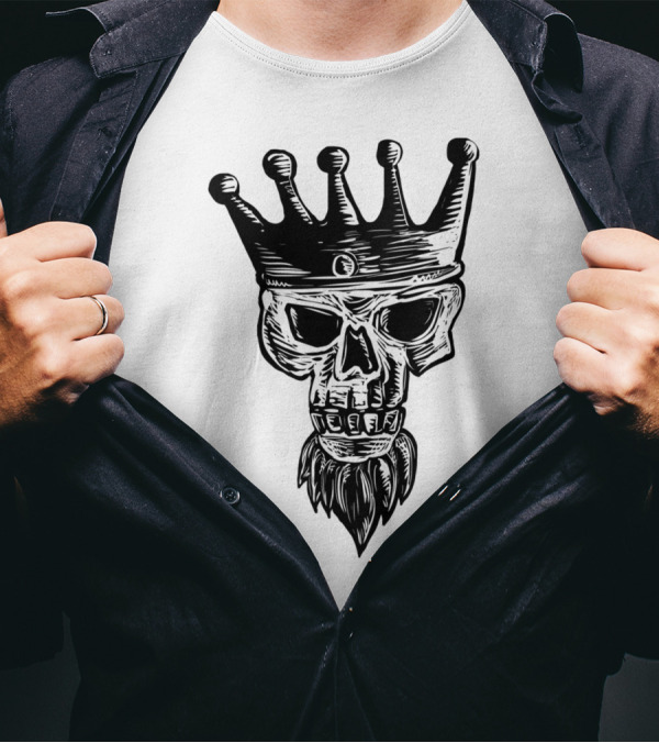 King Crowned Skull With Beard Scratchboard T-Shirt