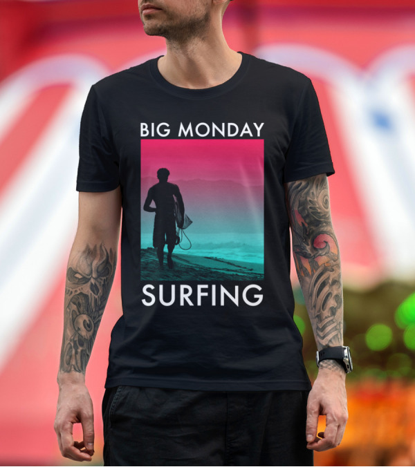 Premium T-Shirt: Big Monday Surfing Silhouette at Ocean Beach Sunset T-Shirt Big Monday Surfing Silhouette at Ocean Beach Sunset T-Shirt