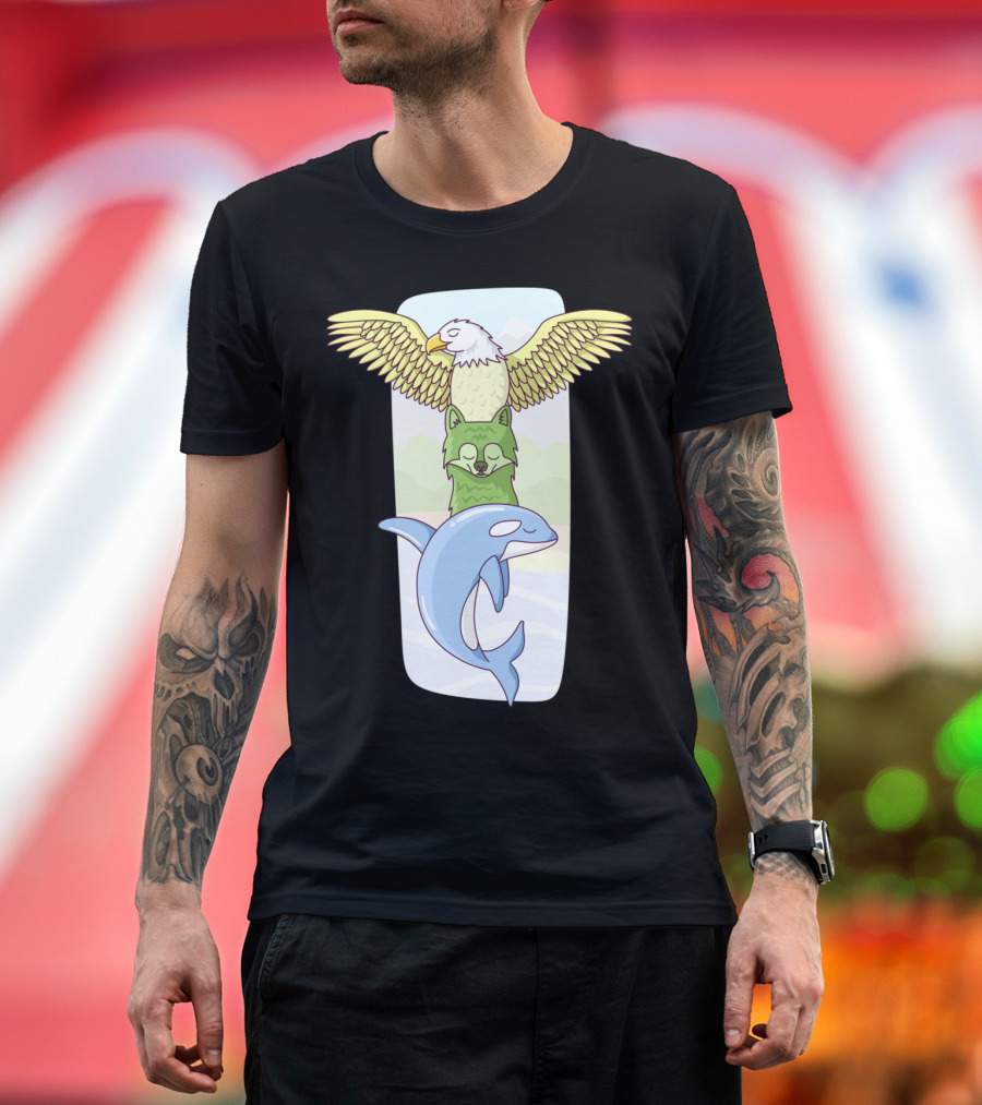 Earth Wind And Water Eagle Wolf Dolphin Totem T-Shirt