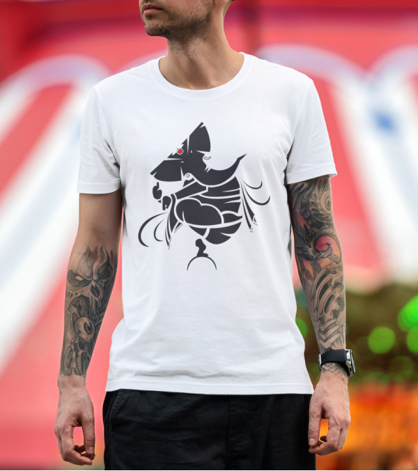 Premium T-Shirt: Dancing Ganesha Monochrome Divine Art with Red Accent T-Shirt Dancing Ganesha Monochrome Divine Art with Red Accent T-Shirt