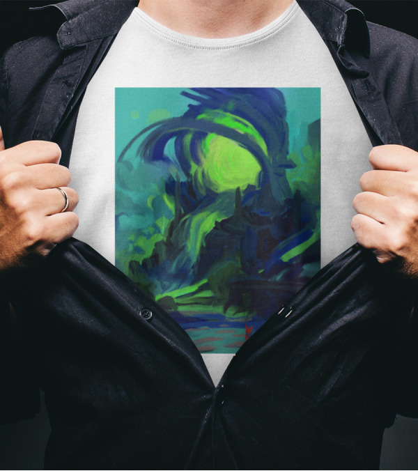Kit The Red Rabbit Neon Portal Surreal Cosmic Landscape Adventure T-Shirt