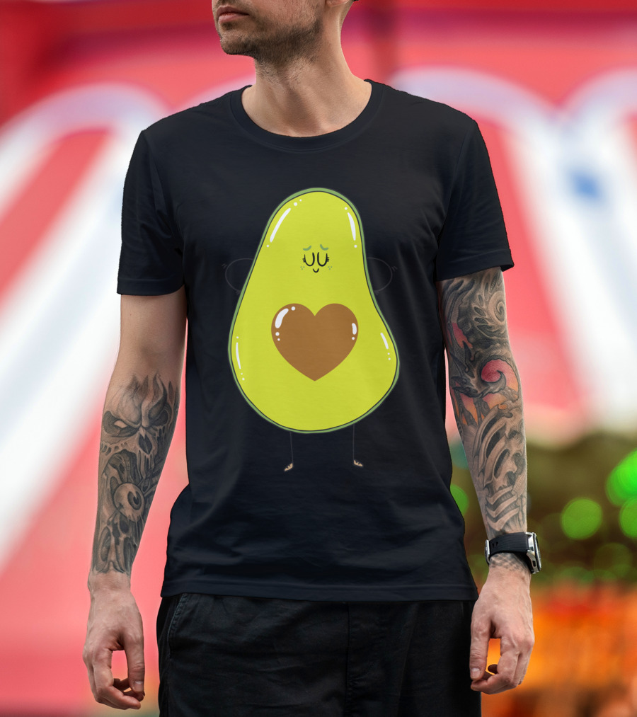 Avocado Love Heart Emoji with Cute Face and Arms T-Shirt