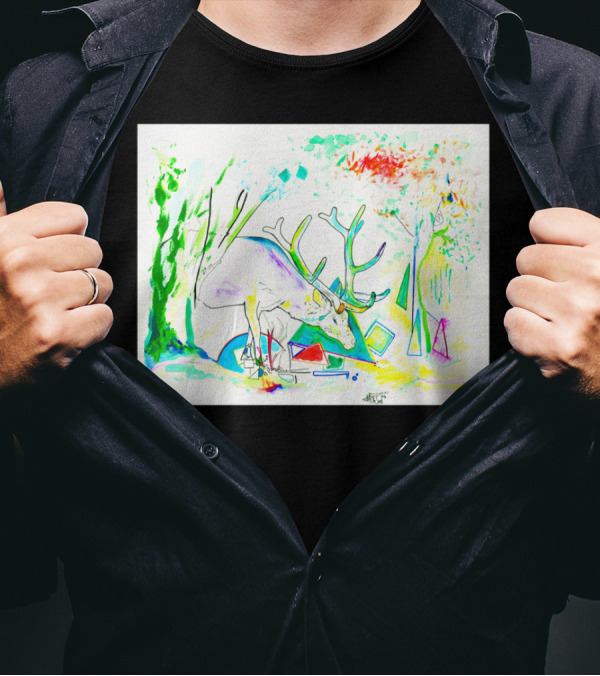 This Is Why I Am Vegetarian Abstract Colorful Deer T-Shirt