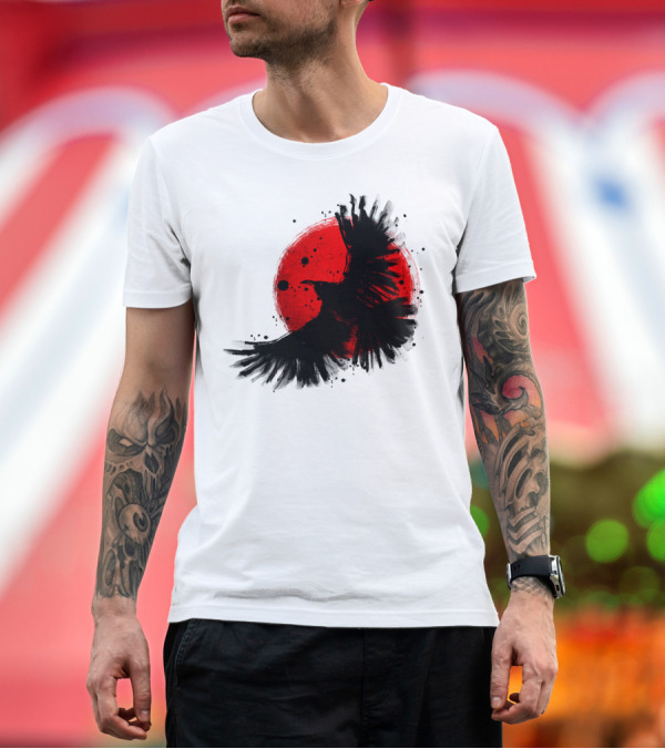 Premium T-Shirt: Dark Crow Red Moon T-Shirt Dark Crow Red Moon T-Shirt