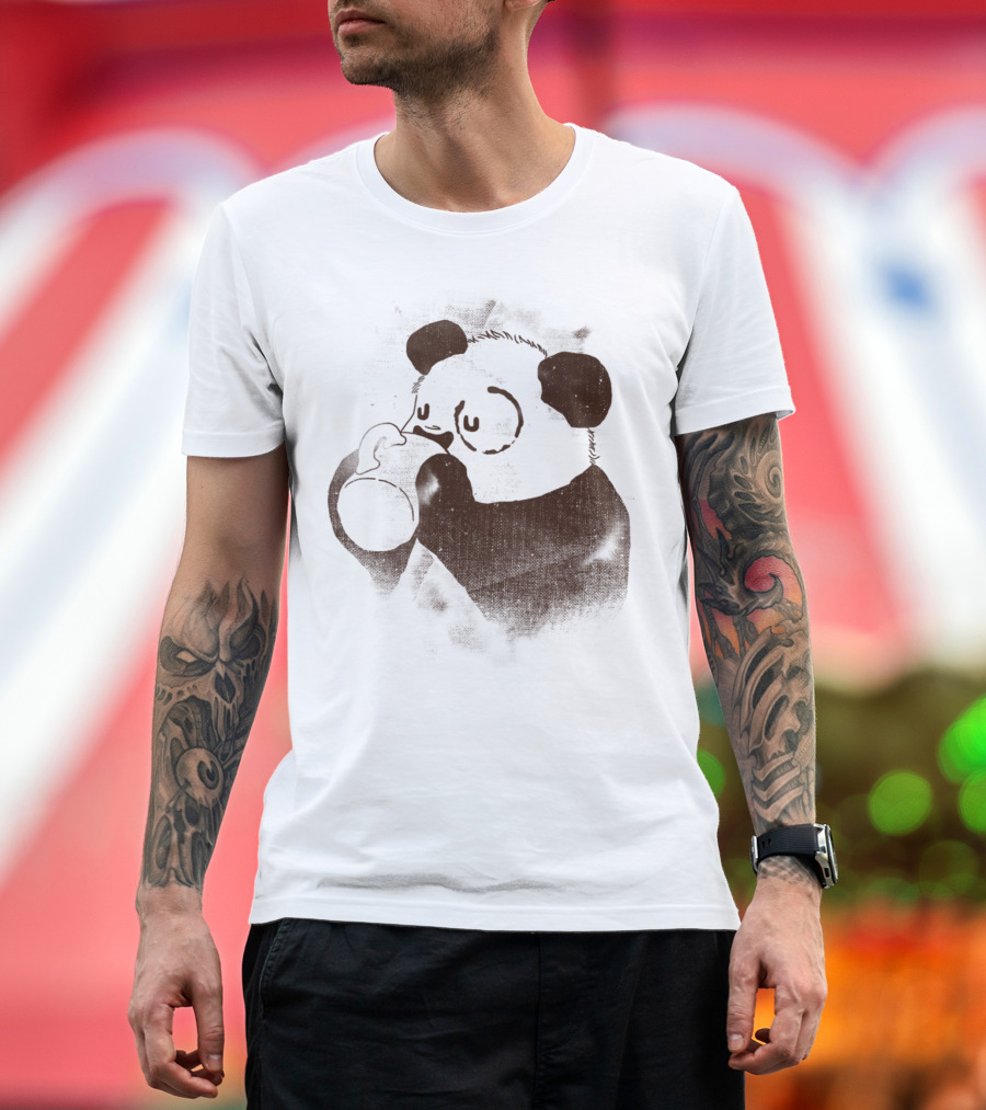 Dark Eye Circle Panda Drinking Coffee T-Shirt