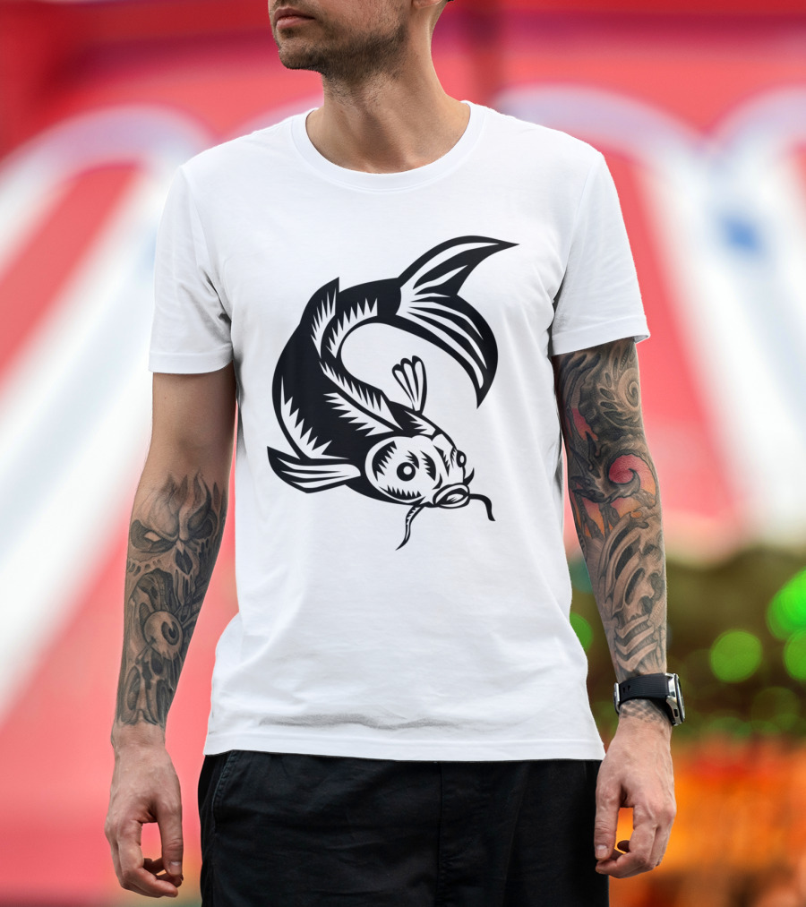 Koi Nishikigoi Carp Fish Traditional Woodcut T-Shirt