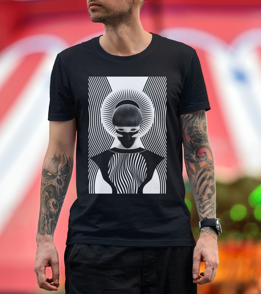 Dark Homonims Optical Illusion Stripes and Geometric Halo T-Shirt
